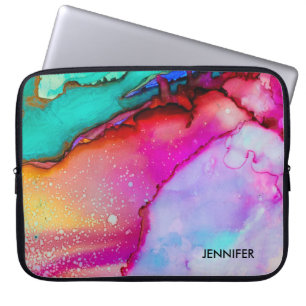Housse Pour Ordinateur Portable Pink Purple Green Marble Abstract Watercolor