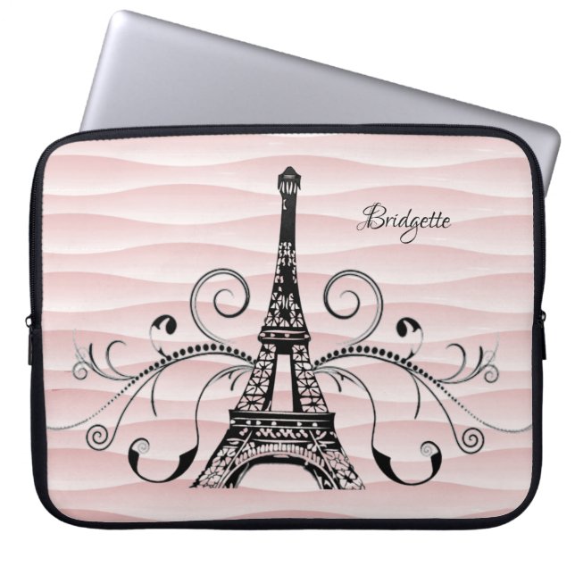 Housse Pour Ordinateur Portable Pink Tour Eiffel Portable Flourissant (Devant)