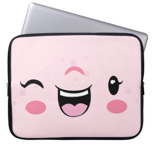 Housse Pour Ordinateur Portable Pink Winking Kawaii Face Portable