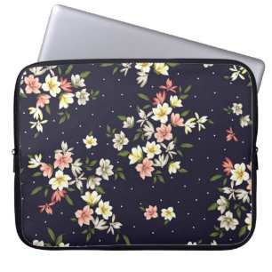 Housse Pour Ordinateur Portable pink yellow and brown small flowers with green lea