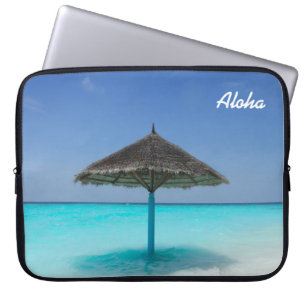 Housse Pour Ordinateur Portable Plage tropicale pittoresque avec parapluie de chau