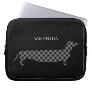 Housse Pour Ordinateur Portable Plaid Dachshund sur Black Personnalisé