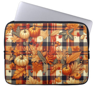 Housse Pour Ordinateur Portable Plaids d'automne citrouille Maple Feuille