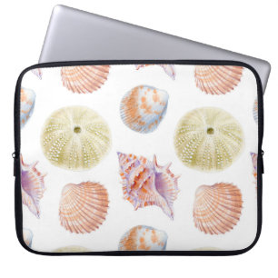 Housse Pour Ordinateur Portable Plan marin sans soudure de coquillages. Aquarelle 