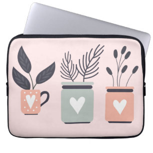 Housse Pour Ordinateur Portable Plantes de pot moderne rose et gris pastel