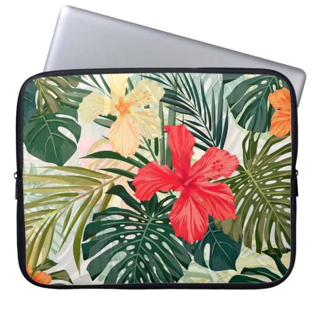 Housse Pour Ordinateur Portable Plantes tropicaux hawaïens, fleurs colorées. (Devant)