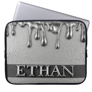 Housse Pour Ordinateur Portable Plaque nominative Ethan Chrome avec gouttes de mét