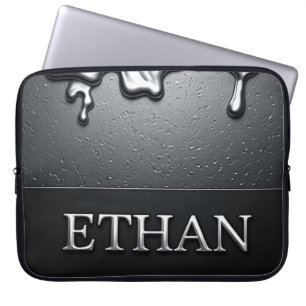 Housse Pour Ordinateur Portable Plaque nominative Ethan Chrome avec gouttes de mét