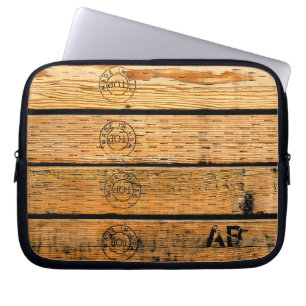 Housse Pour Ordinateur Portable Plaques en bois monogrammes estampillées "Fabriqué
