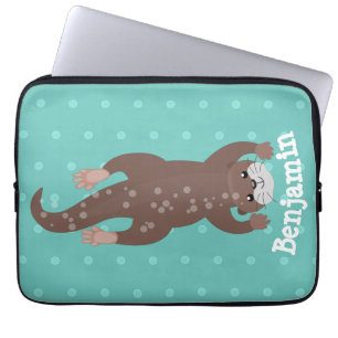 Housse Pour Ordinateur Portable Plongée de loutre mignonne sur dessin animé turquo