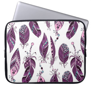 Housse Pour Ordinateur Portable Plumes violettes : Vintage Ornementale sans joint.