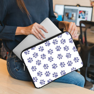 Housse Pour Ordinateur Portable Poches de Doodle, Paws de Chien, Paws Bleus de Mar