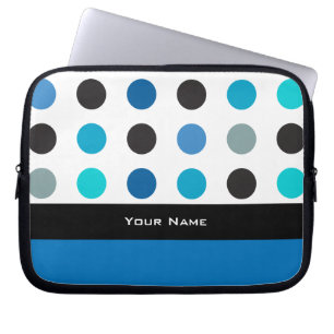 Housse Pour Ordinateur Portable Point de polka et douille bleus et blancs