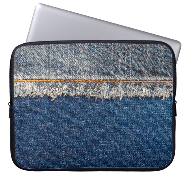 Housse Pour Ordinateur Portable Pointe droite avec fil orange sur le den blanchi (Devant)