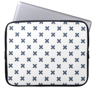 Housse Pour Ordinateur Portable Points de croix bleu-gris sur fond blanc