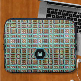 Housse Pour Ordinateur Portable Points géométriques et Monogramme Carré