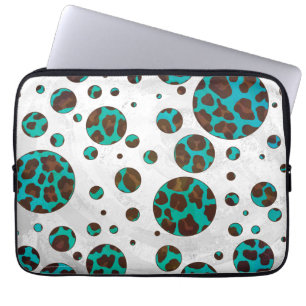 Housse Pour Ordinateur Portable Points Leopard Brown et Turquoise PrintPolka