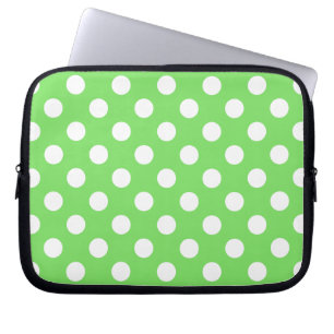 Housse Pour Ordinateur Portable Pois blancs sur vert pomme