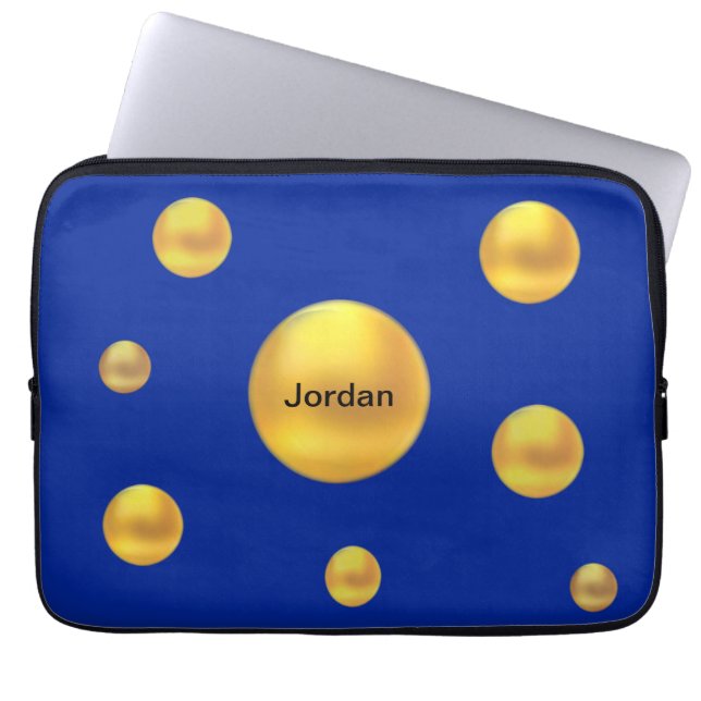 Housse Pour Ordinateur Portable Pois d'or moderne en bleu (Devant)