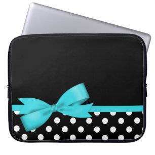 Housse Pour Ordinateur Portable Pois noir et blanc d'arc bleu turquoise