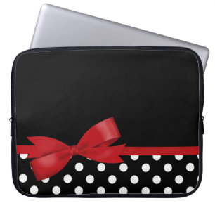 Housse Pour Ordinateur Portable Pois noir et blanc d'arc rouge