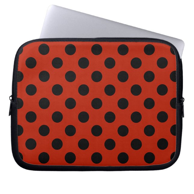 Housse Pour Ordinateur Portable Pois noirs en rouge (Devant)