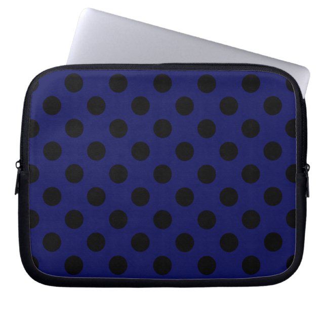 Housse Pour Ordinateur Portable Pois noirs sur bleu marine (Devant)