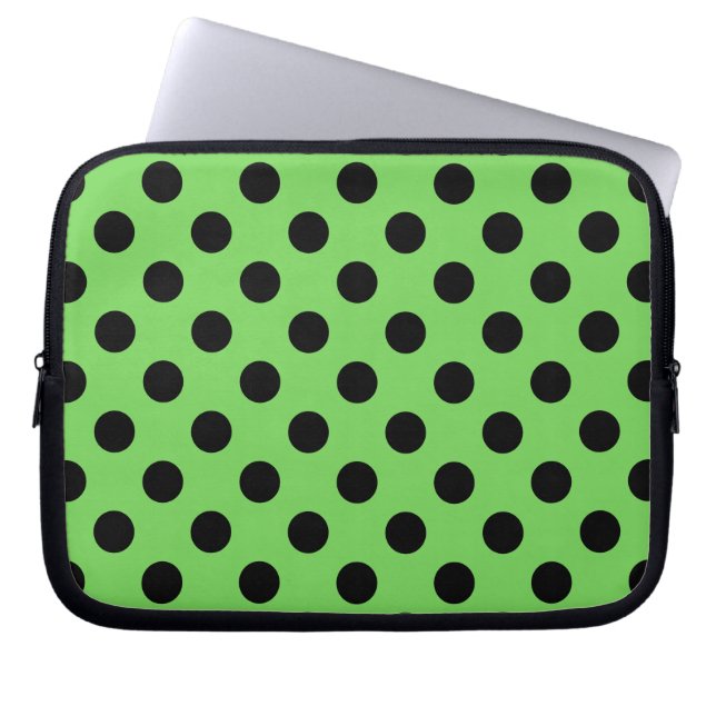 Housse Pour Ordinateur Portable Pois noirs sur vert citron (Devant)