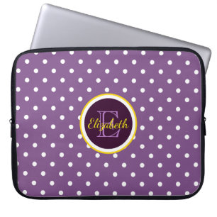 Housse Pour Ordinateur Portable Pois violets Monogrammes modernes