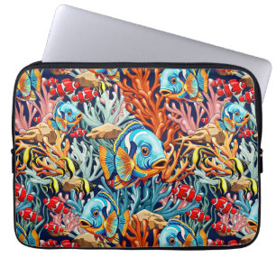 Housse Pour Ordinateur Portable Poissons Tropicaux Couleurs Vives Ambiance Été