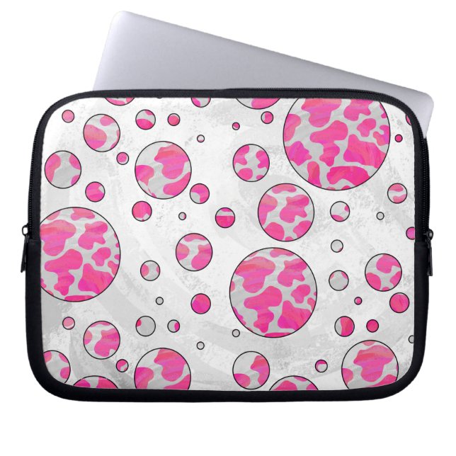 Housse Pour Ordinateur Portable Poka Dot Vache rose et blanc (Devant)