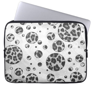 Housse Pour Ordinateur Portable Polka Dot Leopard Design noir et blanc