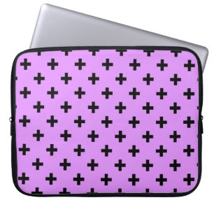 Housse Pour Ordinateur Portable Polka noire croise sur lilas