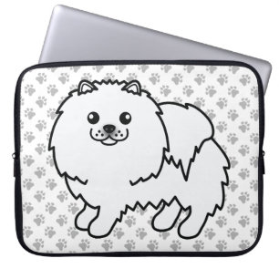 Housse Pour Ordinateur Portable Pomeranian Blanc Chien de Dessin Animé Mignon & Pa