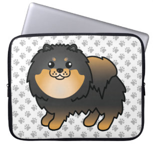 Housse Pour Ordinateur Portable Poméranie Noire Et Tan Cute Cartoon Chien Et Pâtes