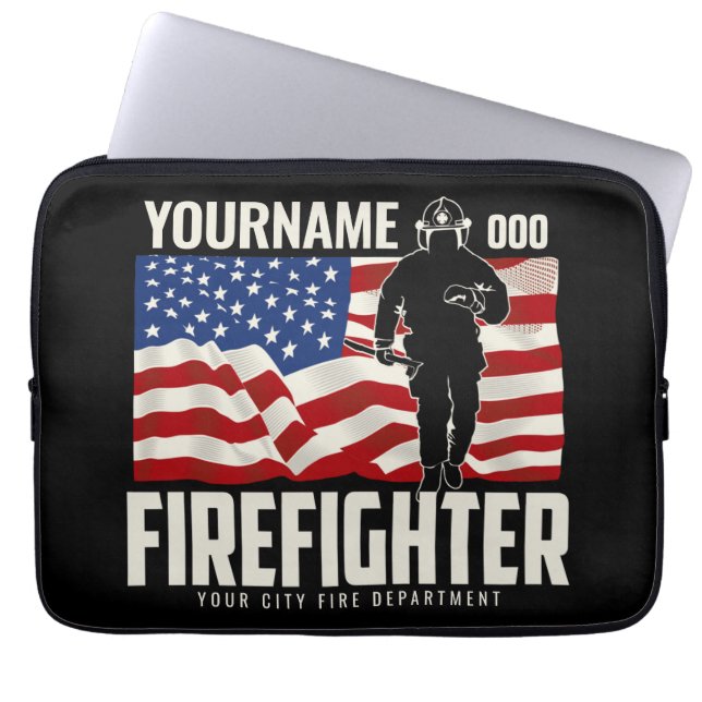 Housse Pour Ordinateur Portable Pompier personnalisé Secourir USA Drapeau Patrioti (Devant)