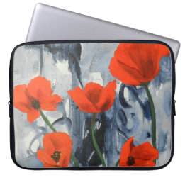 Housse Pour Ordinateur Portable Poppies rouges sur gris