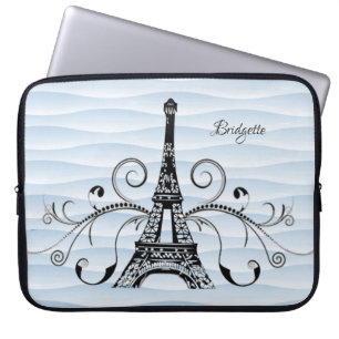 Housse Pour Ordinateur Portable Portable Flourissant Tour Eiffel Bleu