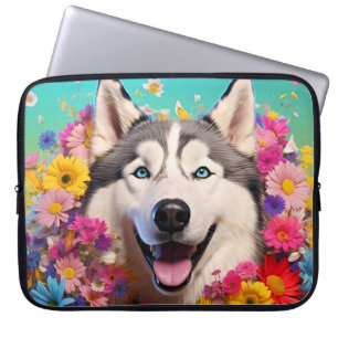 Housse Pour Ordinateur Portable Portable Husky Dog avec design floral