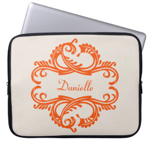 Housse Pour Ordinateur Portable Portable Orange Chic Damask