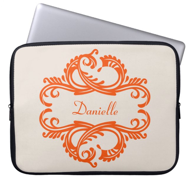 Housse Pour Ordinateur Portable Portable Orange Chic Damask (Devant)