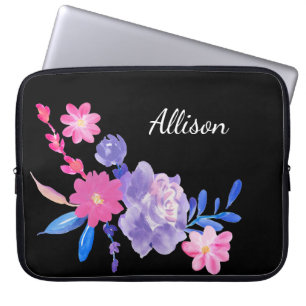 Housse Pour Ordinateur Portable Porte Fleurs Monogrammes Fille Rose Rose