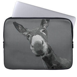 Housse Pour Ordinateur Portable Portrait artistique en nuances de gris d'un âne dr