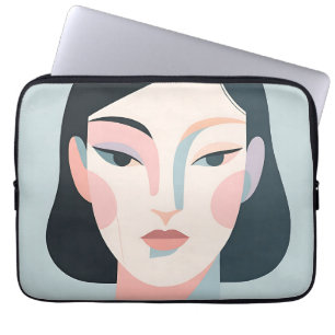 Housse Pour Ordinateur Portable Portrait de femme géométrique abstrait minimaliste