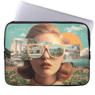 Housse Pour Ordinateur Portable Portrait de femme surréaliste avec des lunettes de