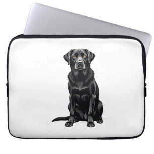 Housse Pour Ordinateur Portable Portrait Illustré de Chien Labrador Retriever Noir