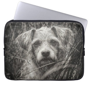 Housse Pour Ordinateur Portable Portrait noir et blanc mignon et chiot photo