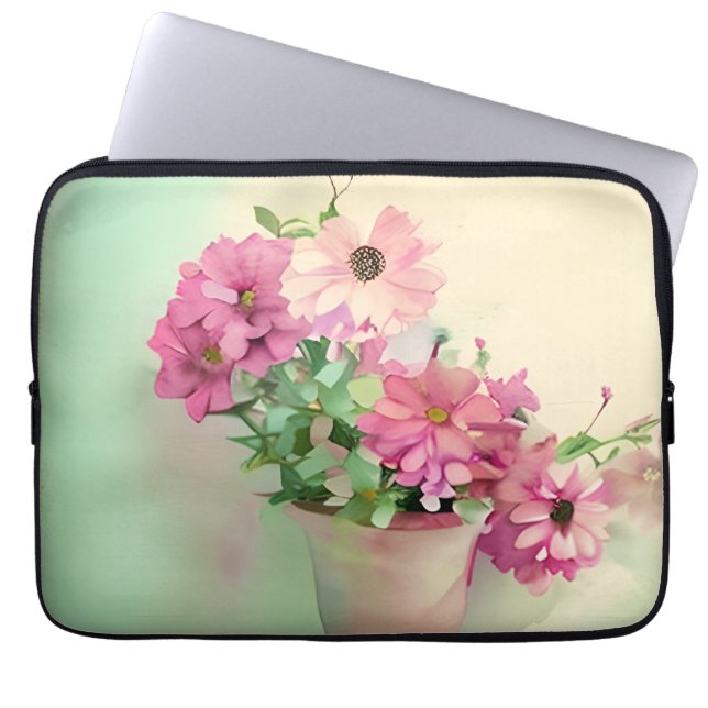 Housse Pour Ordinateur Portable Pot de fleurs d'aquarelle rose (Devant)