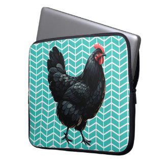 Housse Pour Ordinateur Portable Poulet Australorp Noir Sur Un Arrière - plan Chevr