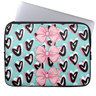 Housse Pour Ordinateur Portable Pretty in Pink & Black BowHeart Portable Sleeve